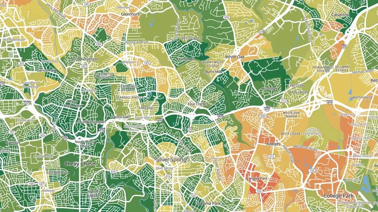 Silver Spring, MD block-group voter-turnout map