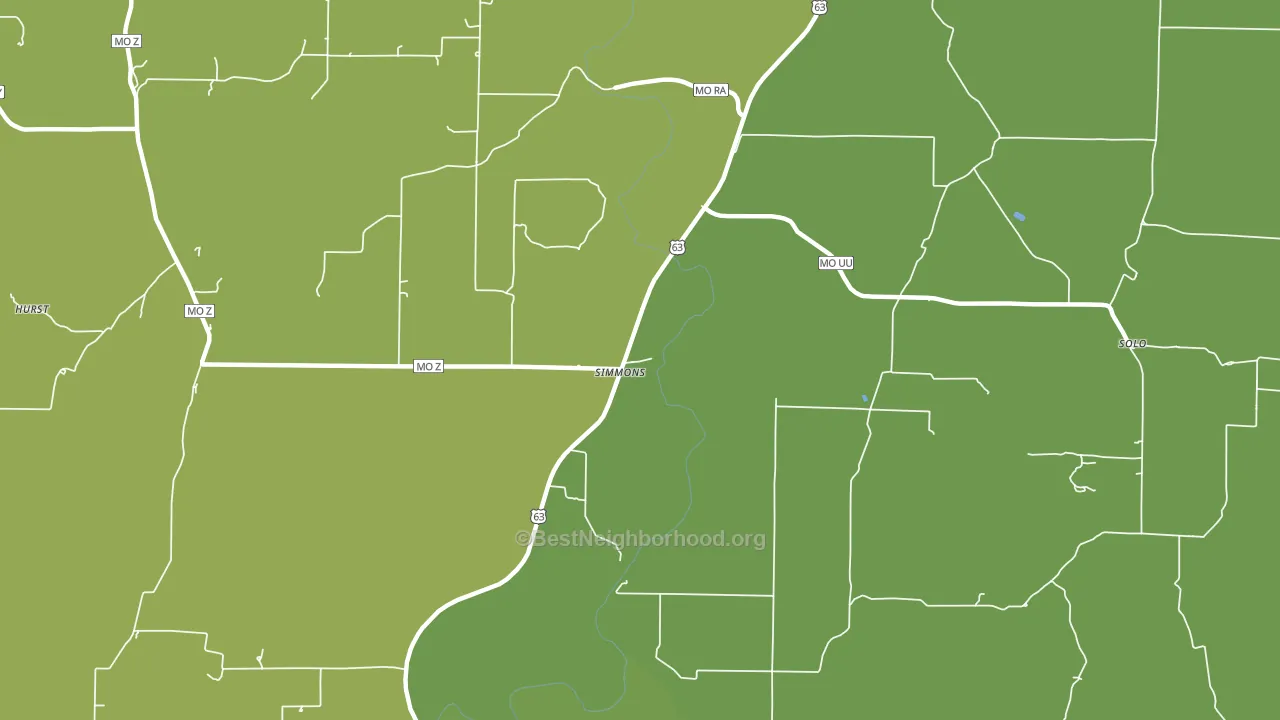 Simmons, MO block-group voter-turnout map