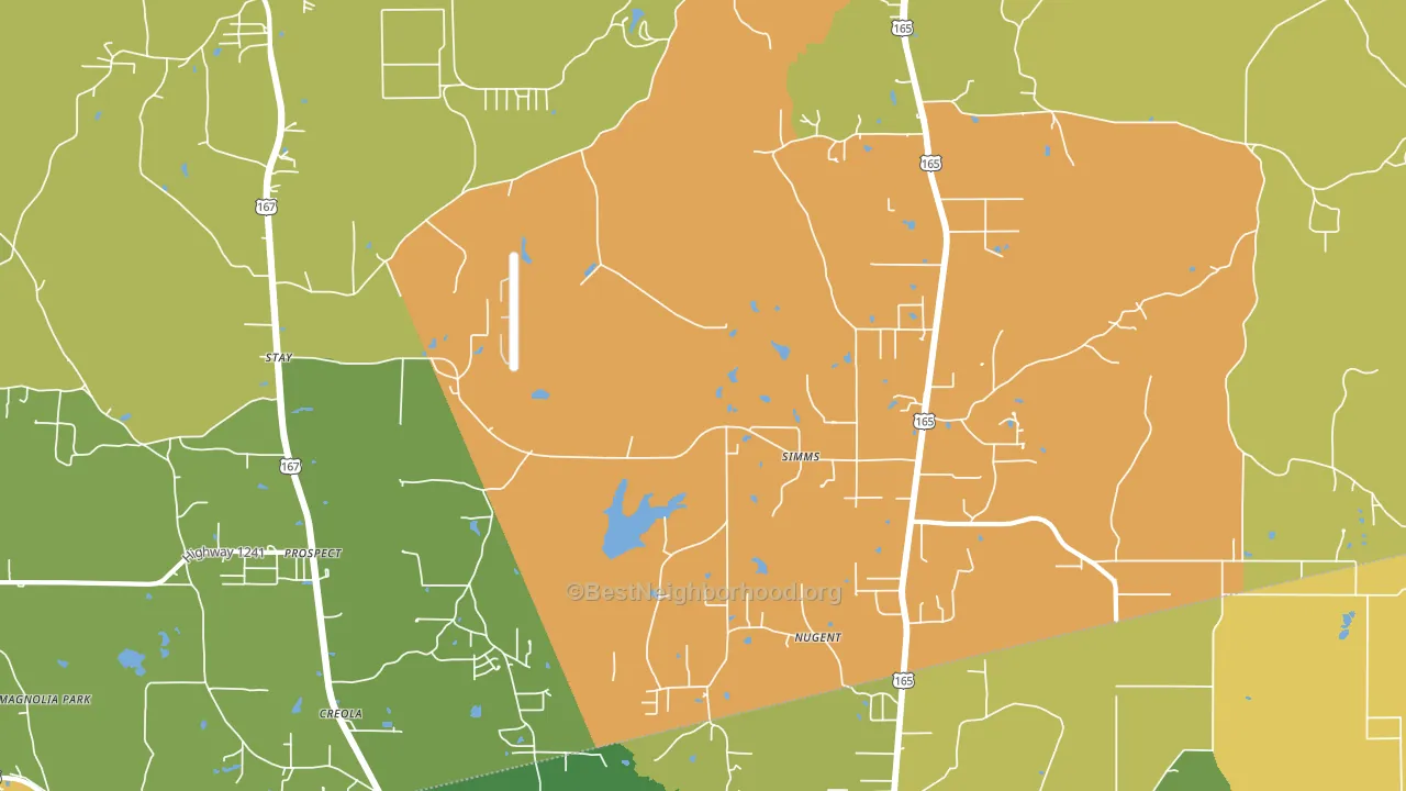 Simms, LA block-group voter-turnout map
