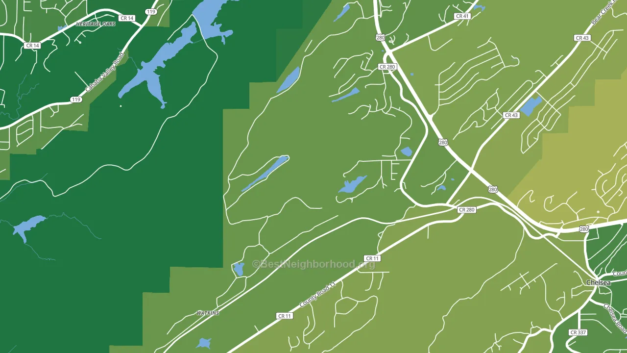 Simmsville, AL block-group voter-turnout map