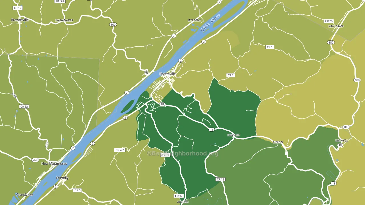 Sistersville, WV block-group voter-turnout map