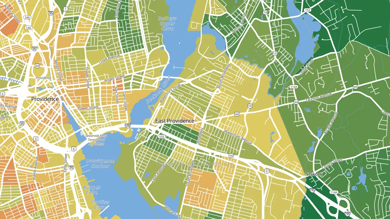 Six Corners, East Providence, RI block-group voter-turnout map
