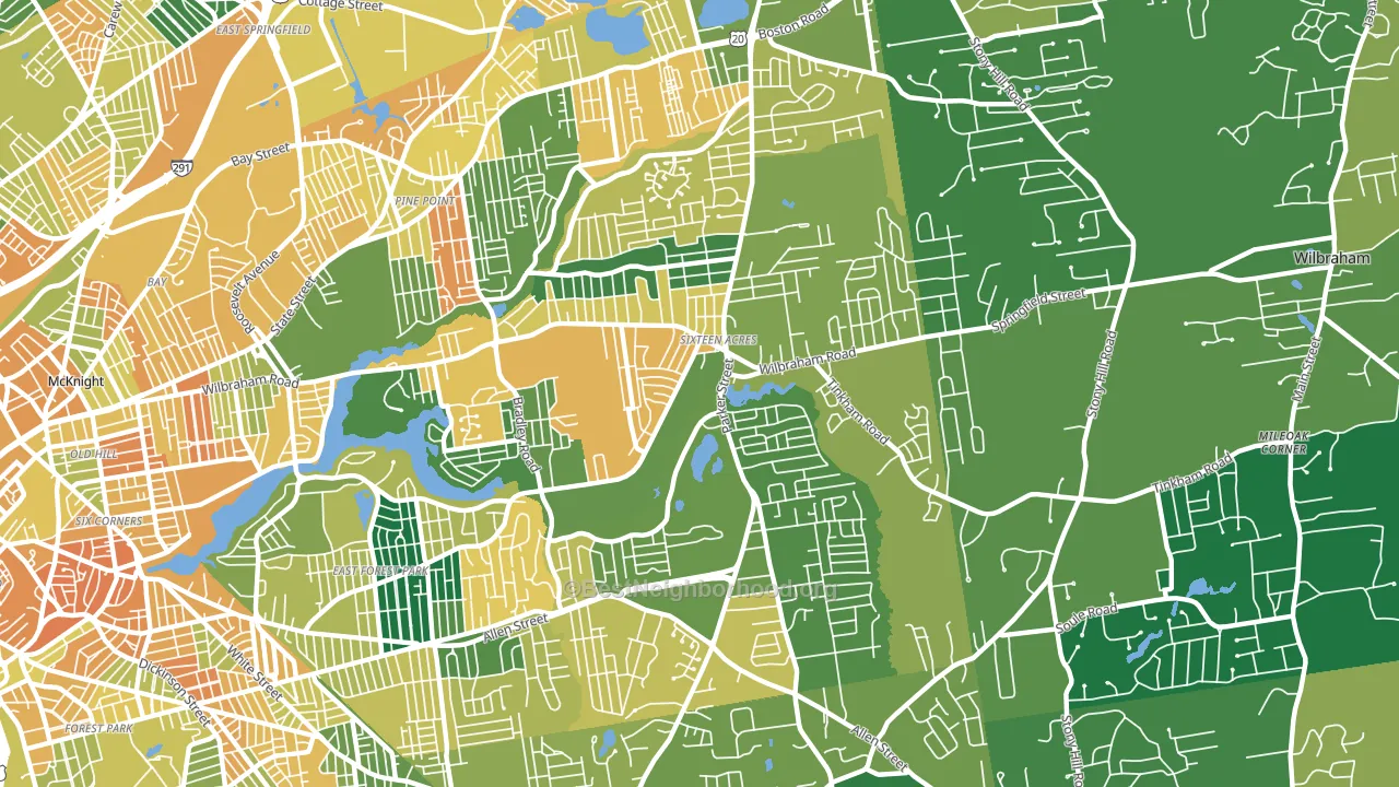 Sixteen Acres, Springfield, MA block-group voter-turnout map