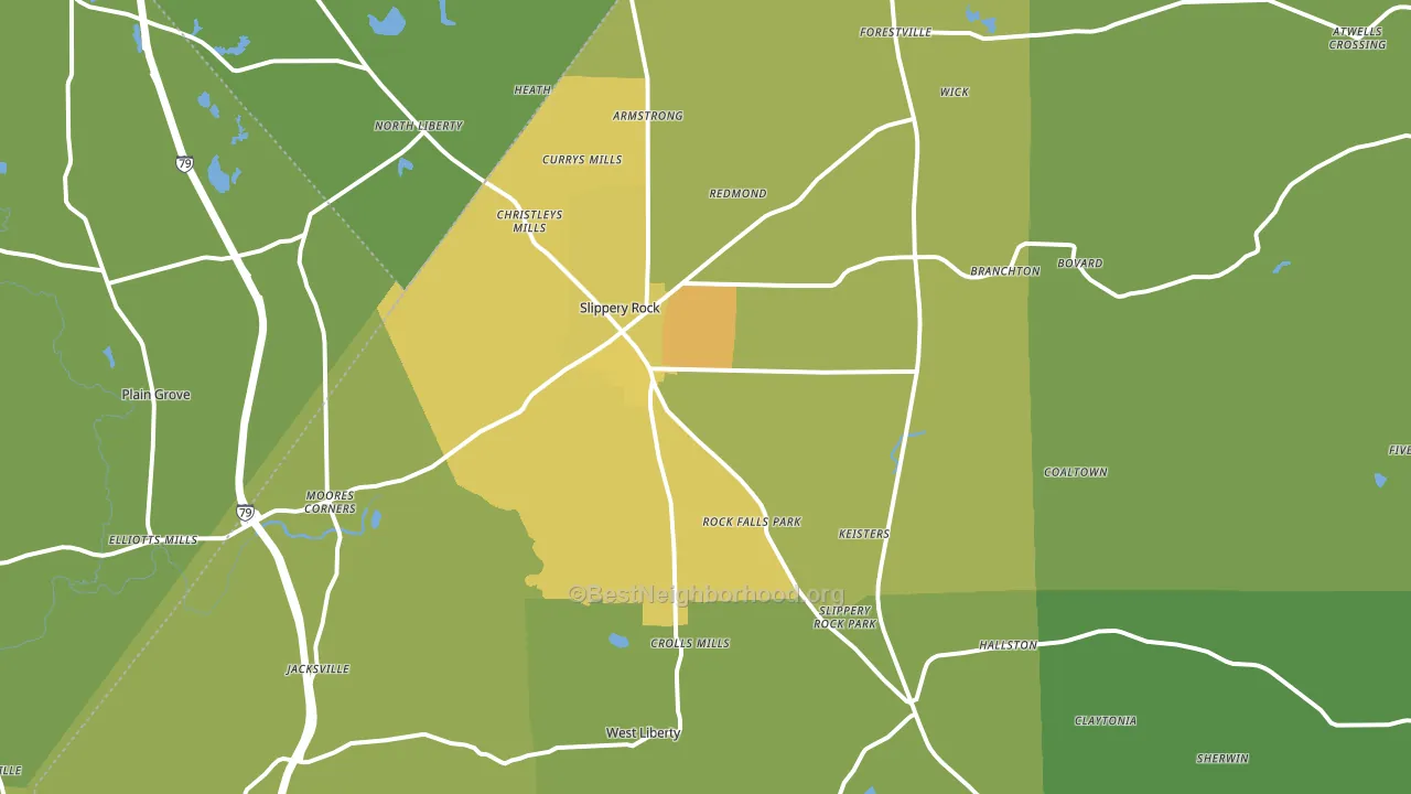 Slippery Rock, PA block-group voter-turnout map