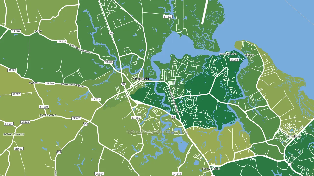 Smithfield, VA block-group voter-turnout map