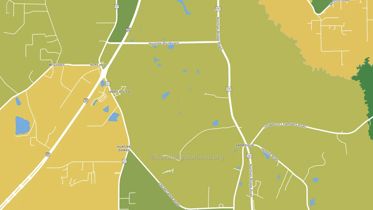 Snowdoun, AL block-group voter-turnout map