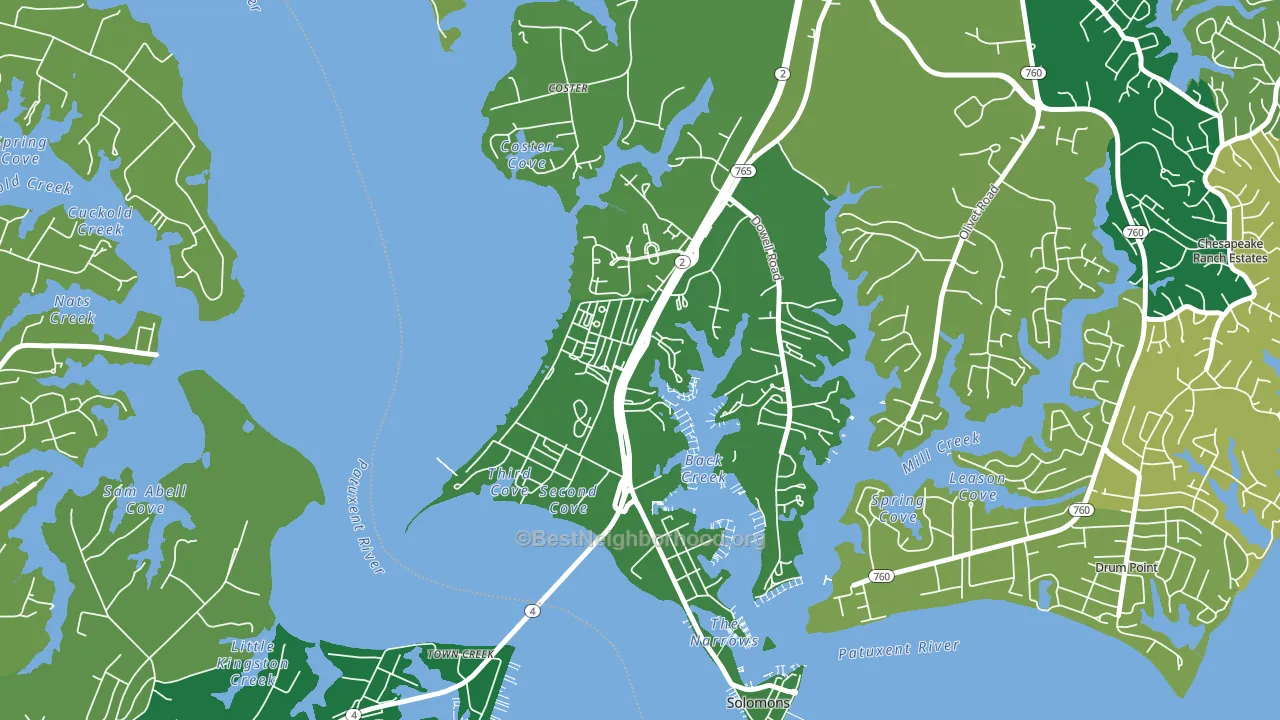 Solomons, MD block-group voter-turnout map