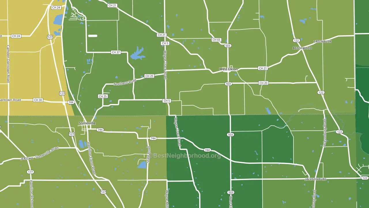 Somerville, OH block-group voter-turnout map