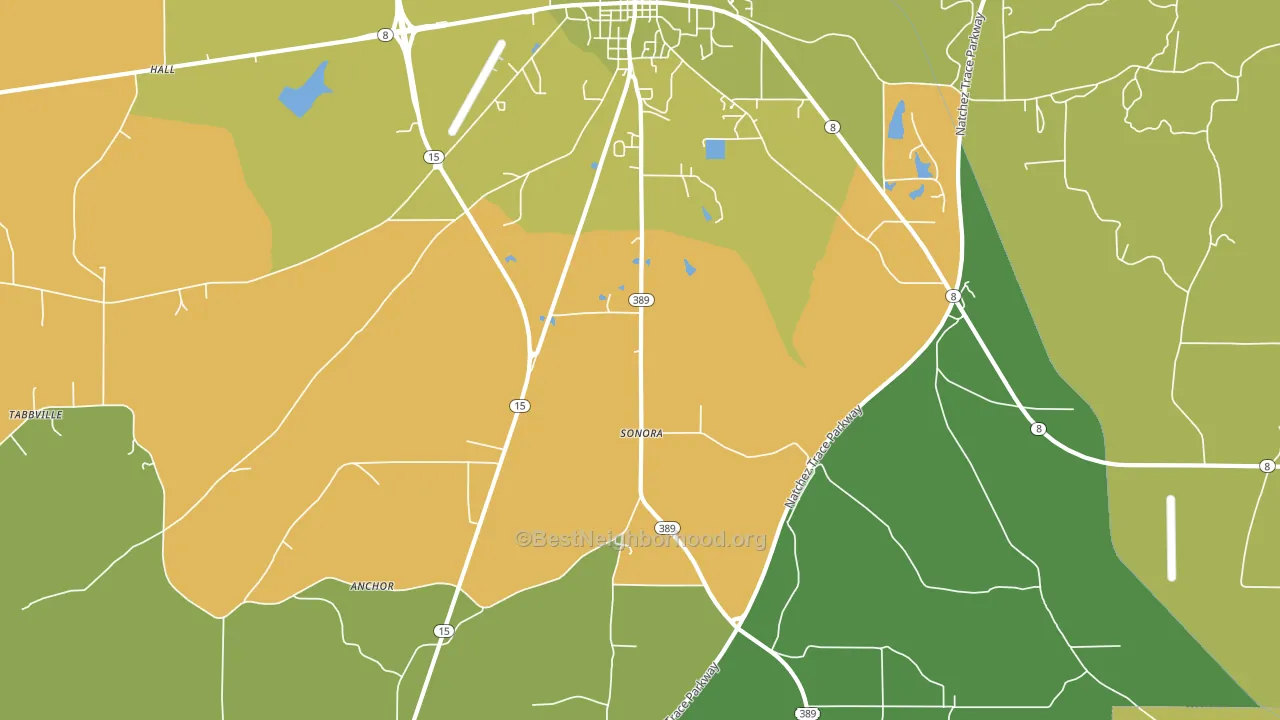 Sonora, MS block-group voter-turnout map