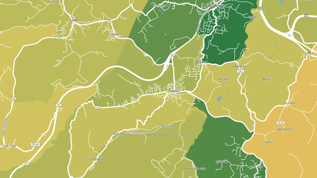 Sophia, WV block-group voter-turnout map