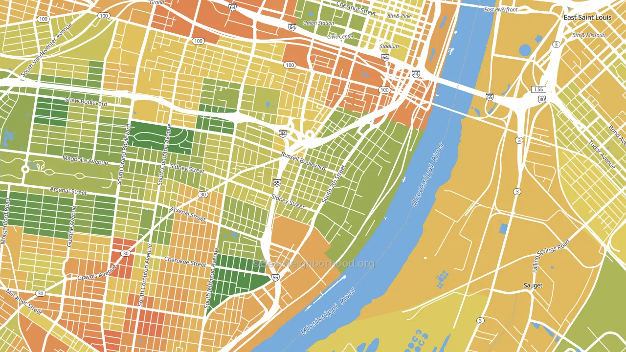 Soulard, St. Louis, MO block-group voter-turnout map