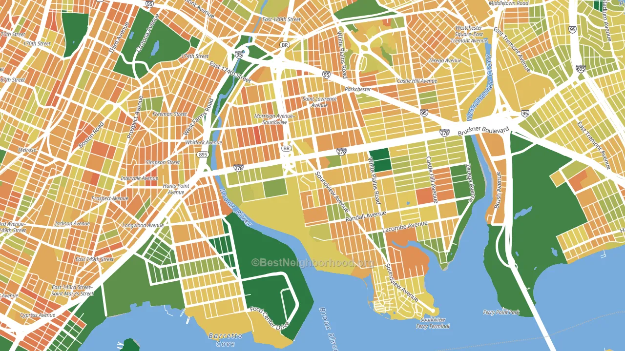 Soundview, Bronx, NY block-group voter-turnout map