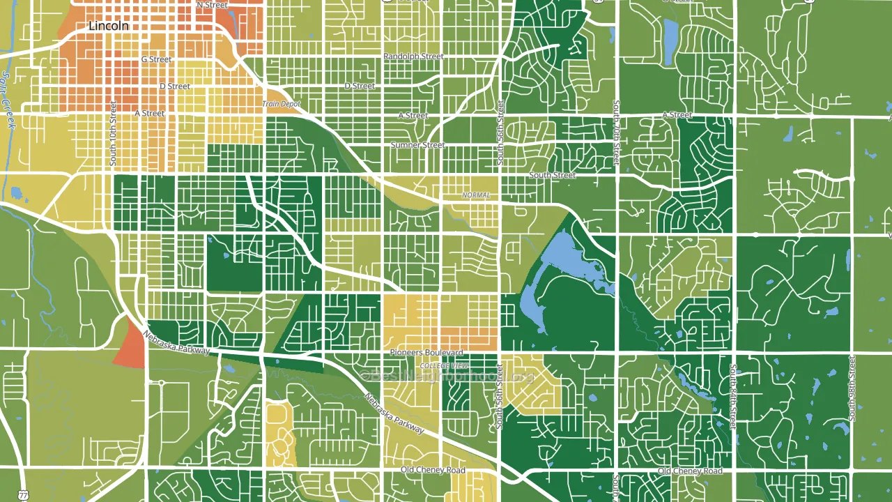 South 48th Street, Lincoln, NE block-group voter-turnout map