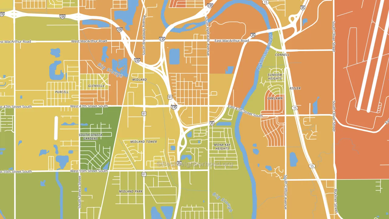 South Area, Wichita, KS block-group voter-turnout map