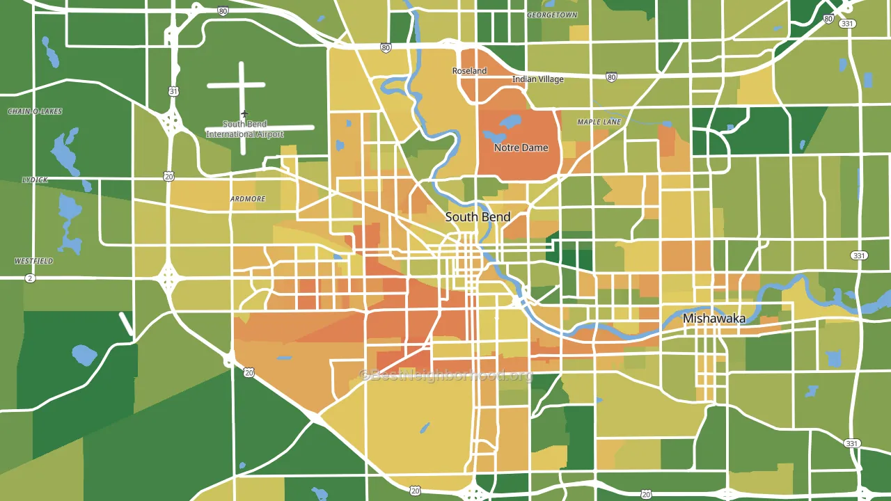 South Bend, IN block-group voter-turnout map
