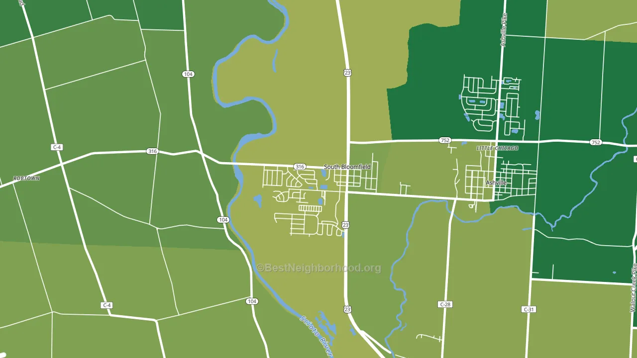 South Bloomfield, OH block-group voter-turnout map