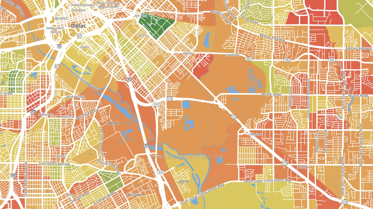 South Boulevard Park Row, Dallas, TX block-group voter-turnout map
