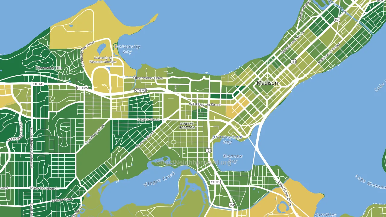 South Campus, Madison, WI block-group voter-turnout map