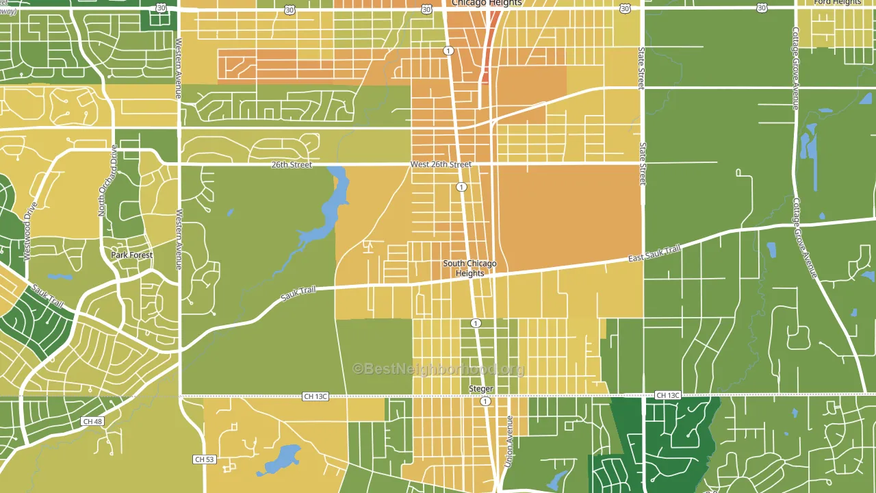 South Chicago Heights, IL block-group voter-turnout map