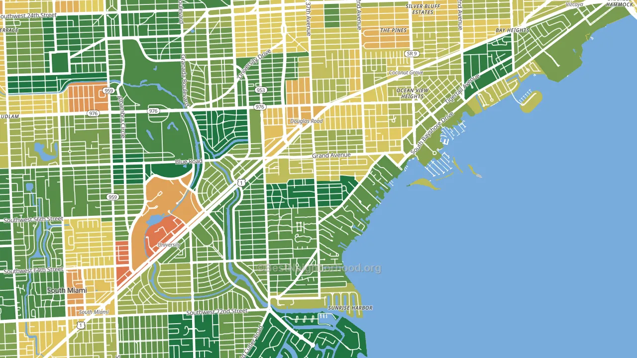 South Coconut Grove, Miami, FL block-group voter-turnout map