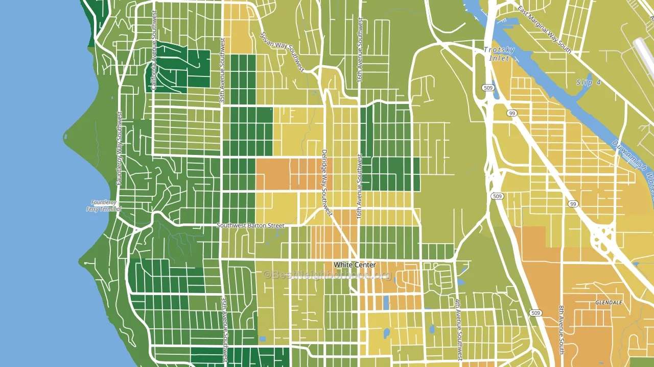 South Delridge, Seattle, WA block-group voter-turnout map