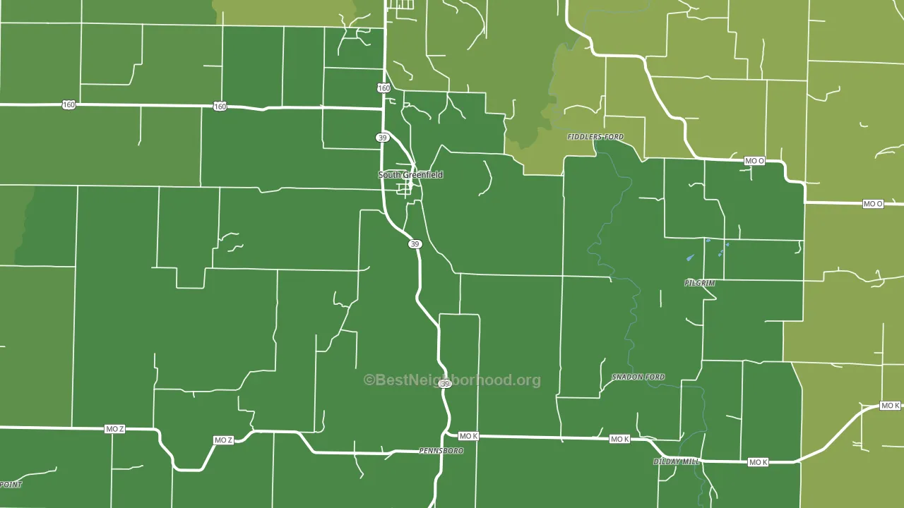 South Greenfield, MO block-group voter-turnout map