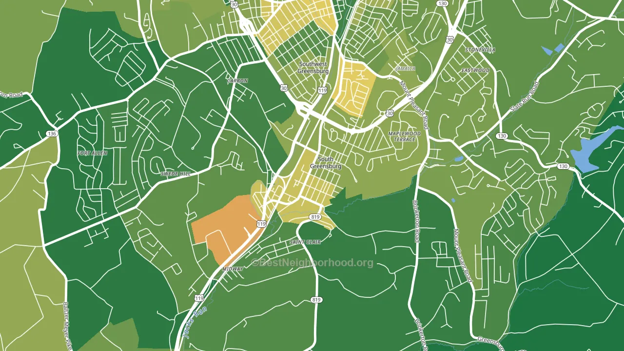 South Greensburg, PA block-group voter-turnout map