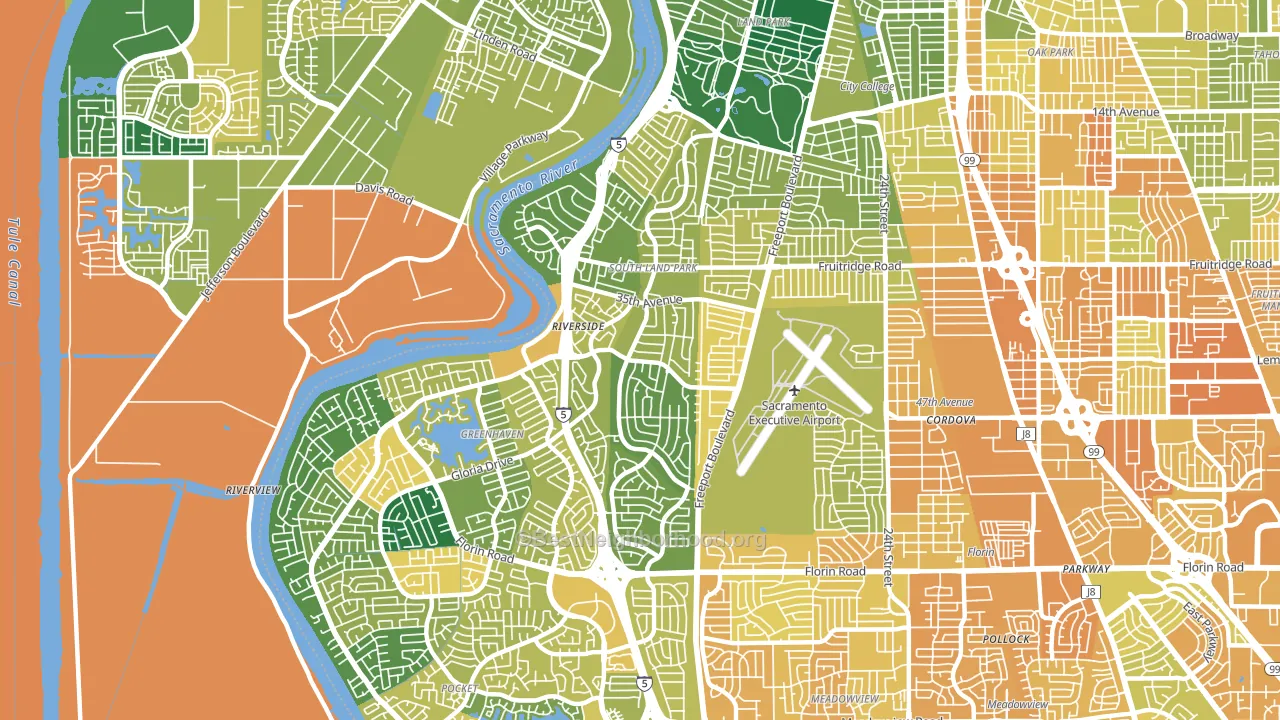 South Land Park, Sacramento, CA block-group voter-turnout map