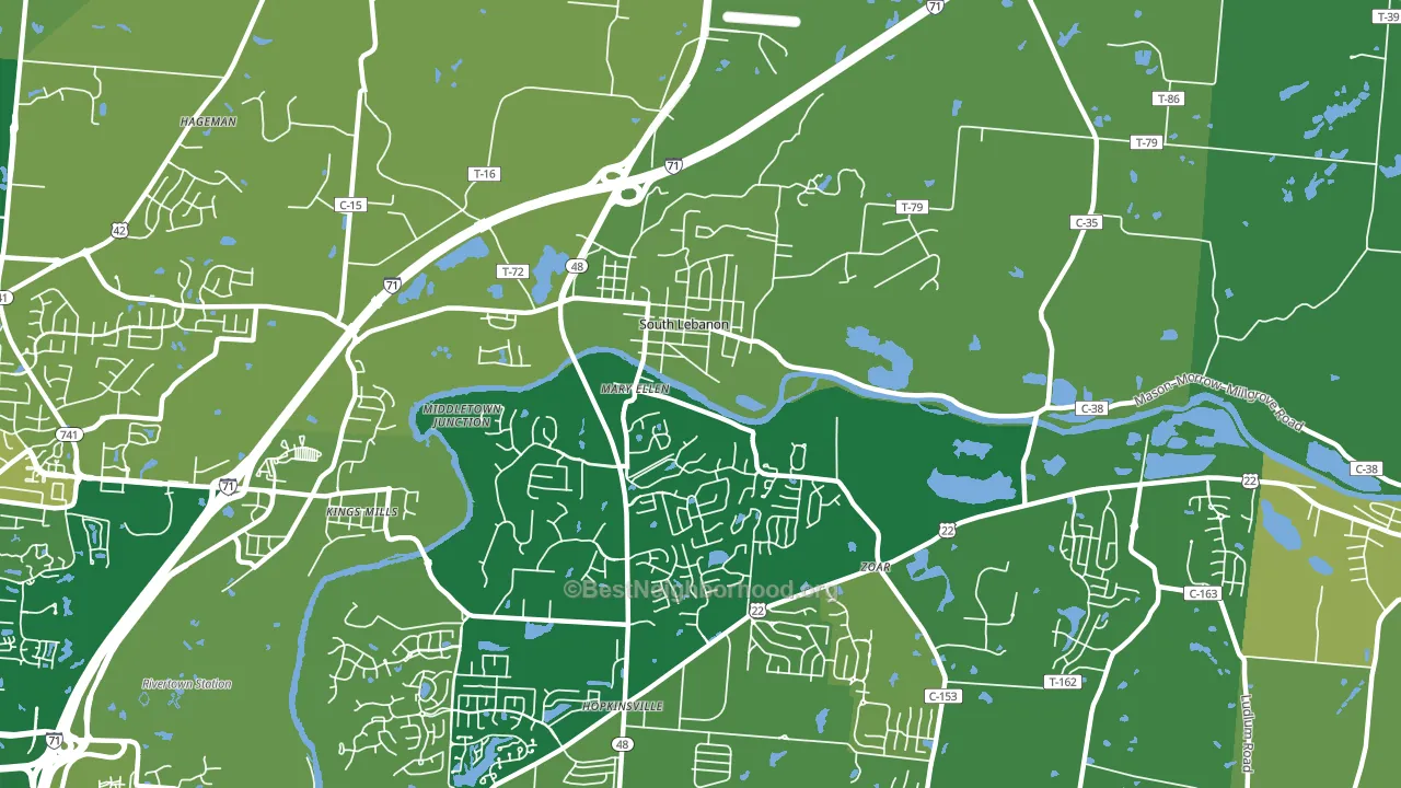 South Lebanon, OH block-group voter-turnout map