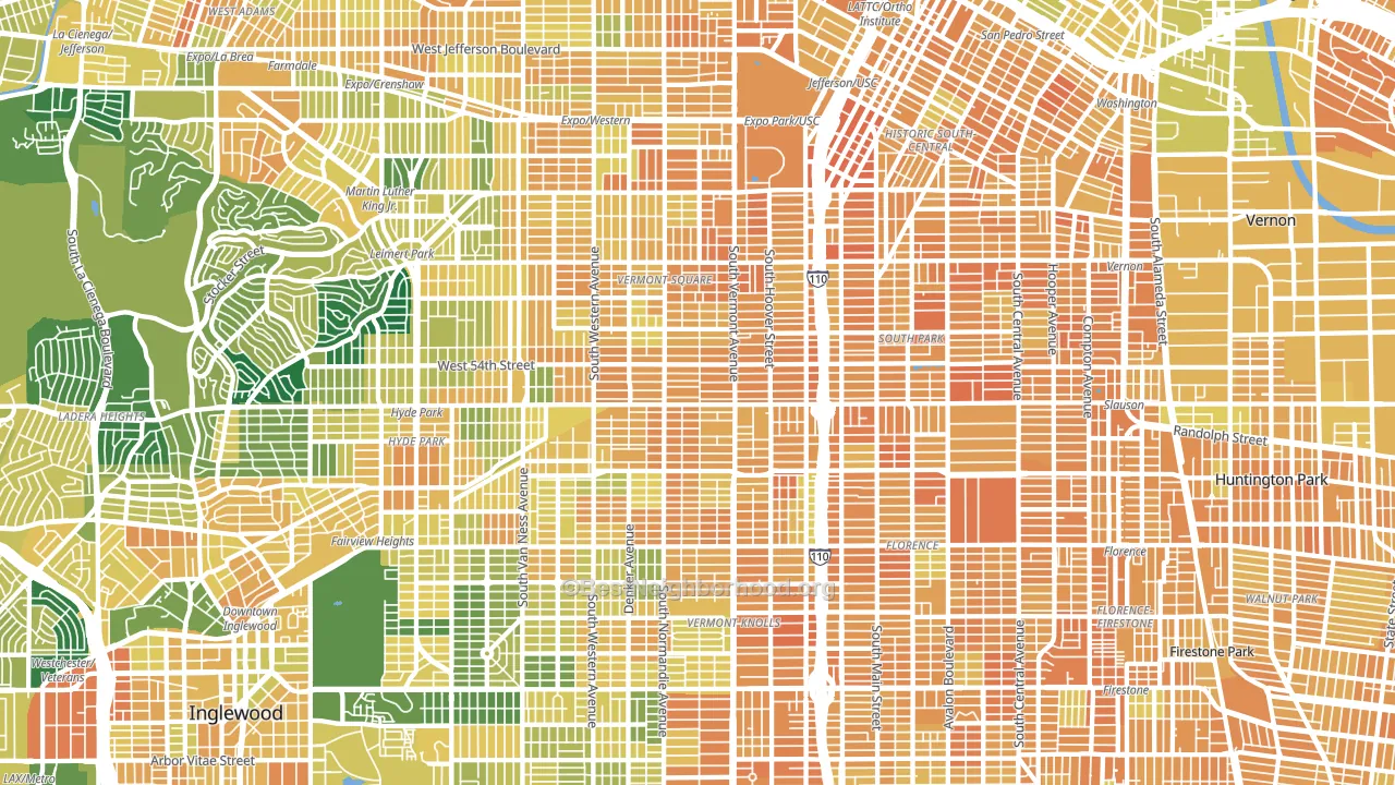 South Los Angeles, Los Angeles, CA block-group voter-turnout map
