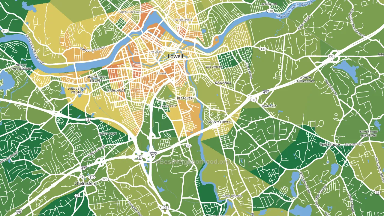 South Lowell, Lowell, MA block-group voter-turnout map