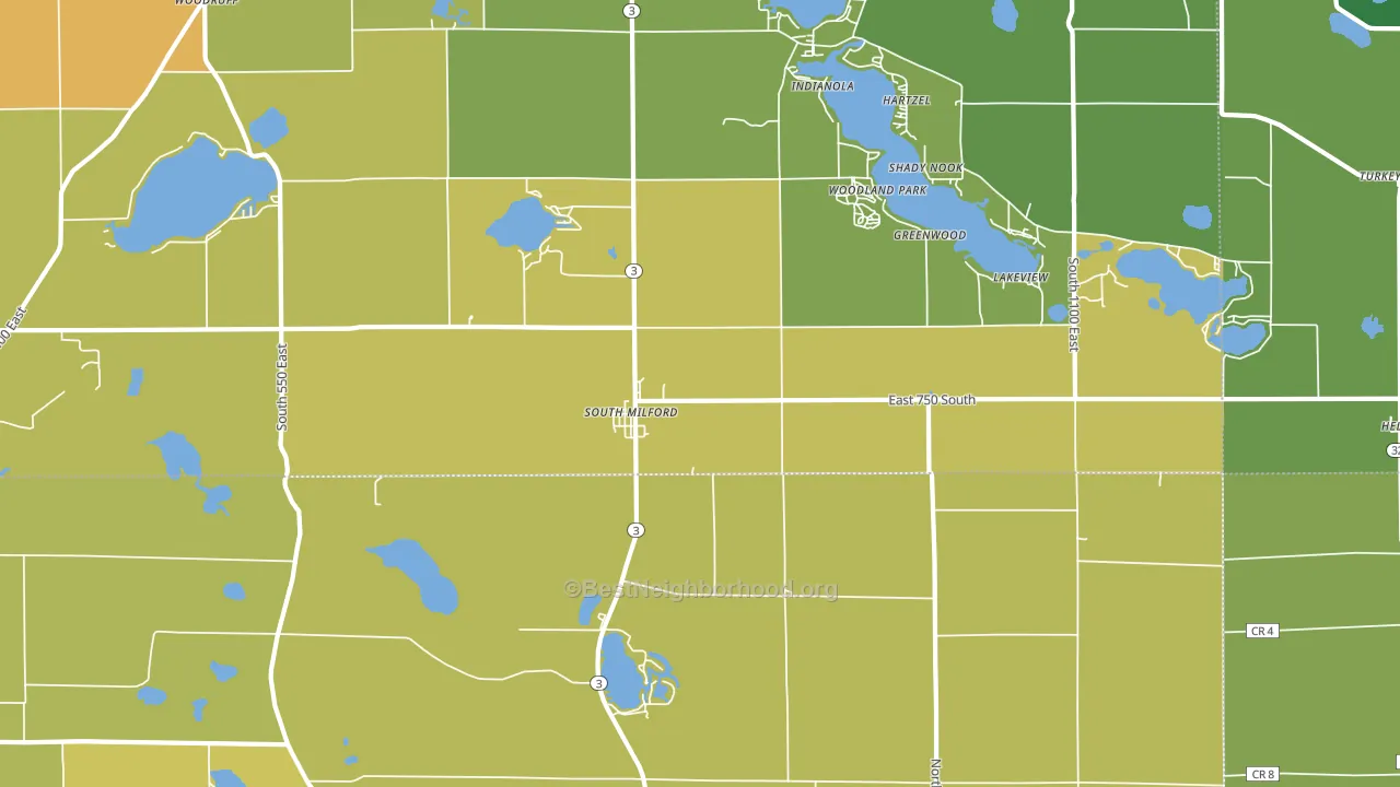 South Milford, IN block-group voter-turnout map