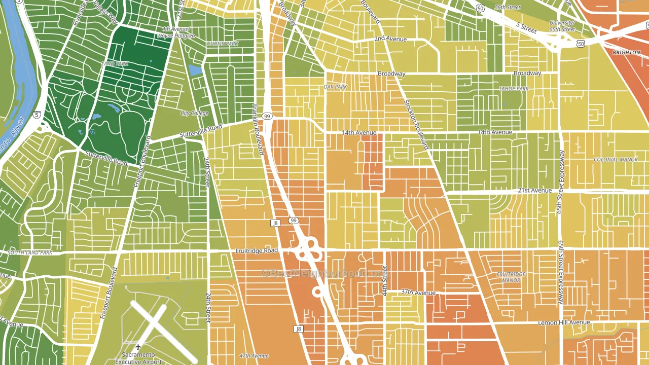 South Oak Park, Sacramento, CA block-group voter-turnout map