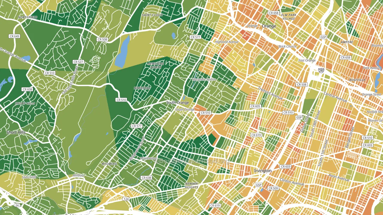 South Orange, NJ block-group voter-turnout map