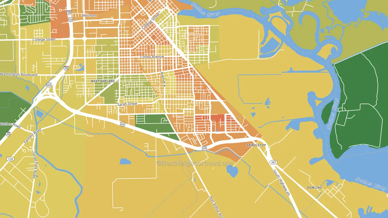 South Park, Beaumont, TX block-group voter-turnout map