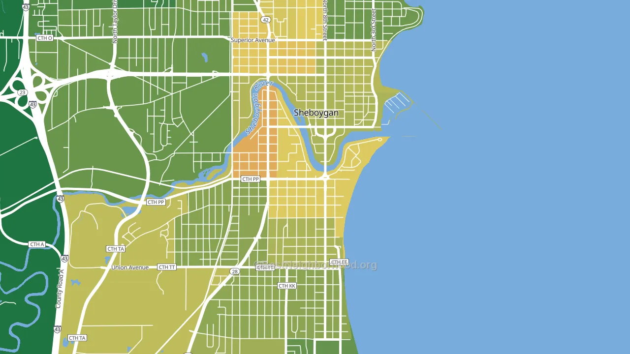 South Pier, Sheboygan, WI block-group voter-turnout map