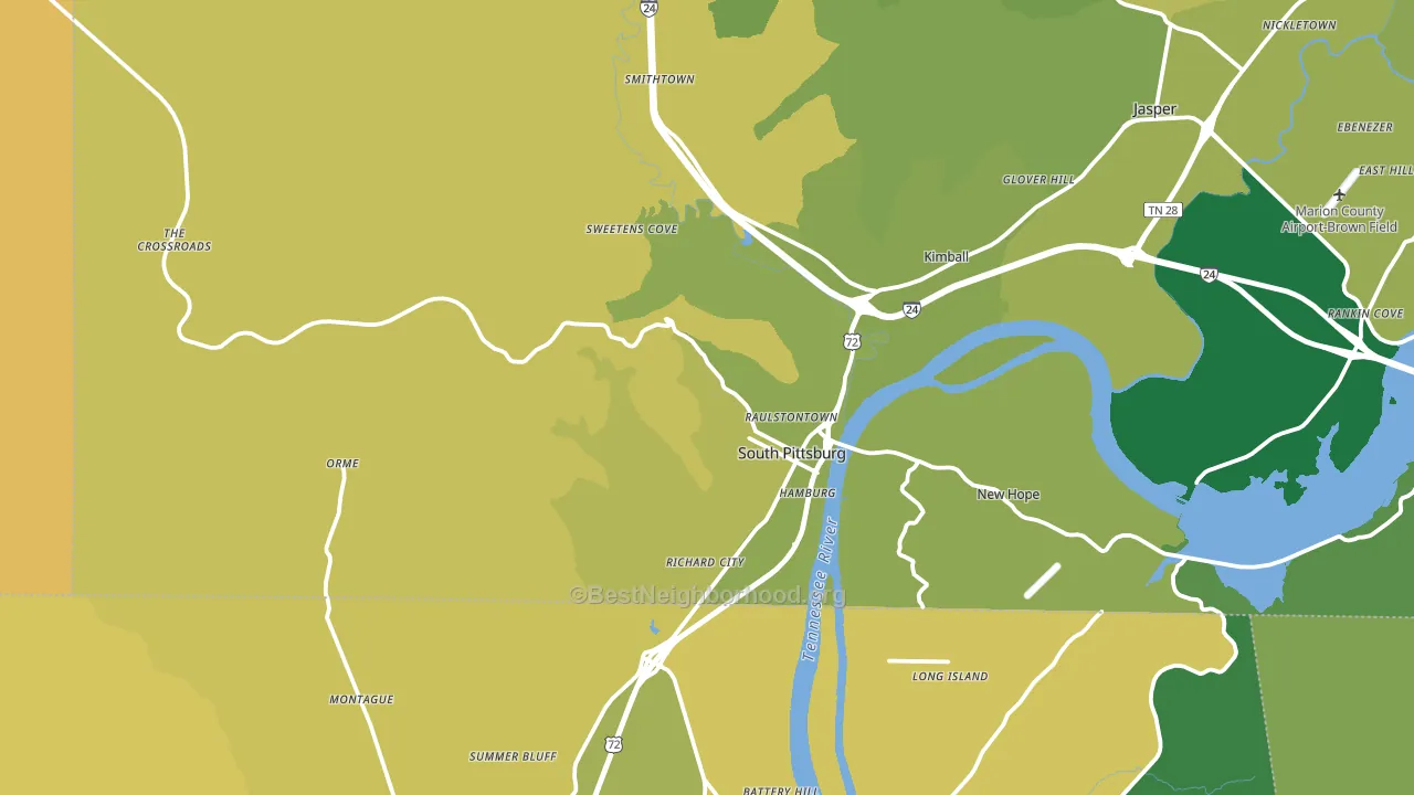South Pittsburg, TN block-group voter-turnout map