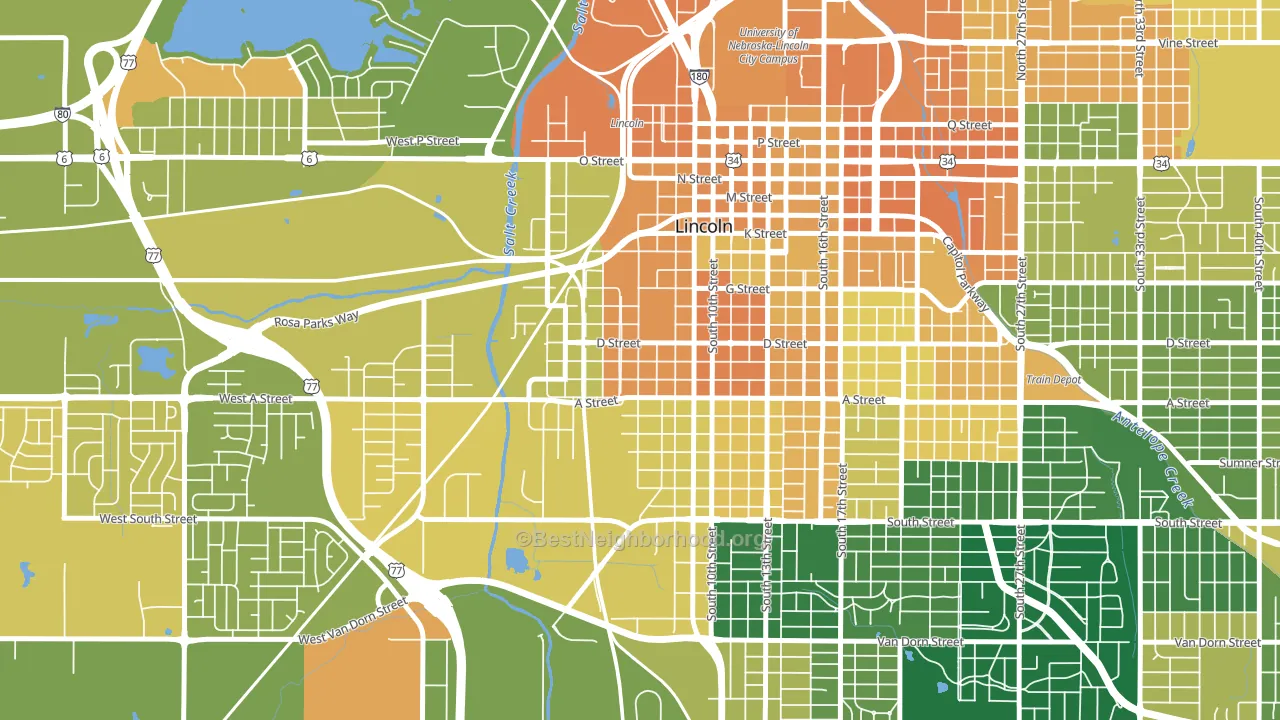 South Salt Creek, Lincoln, NE block-group voter-turnout map
