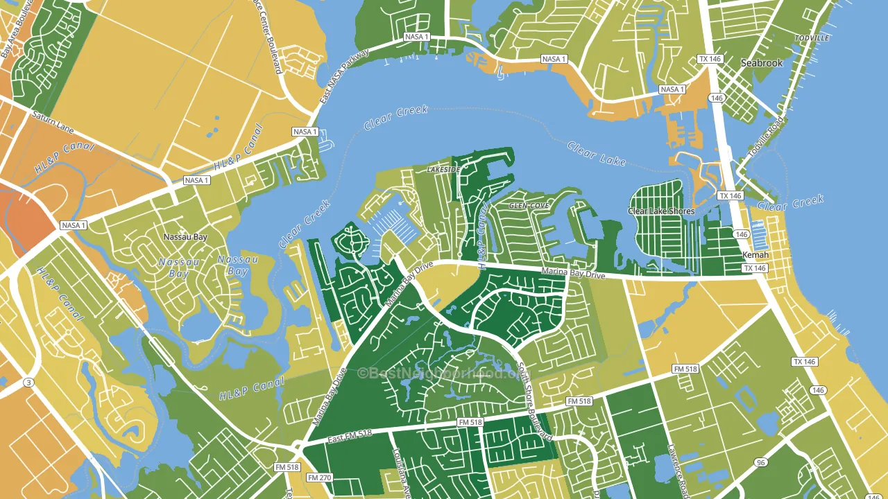 South Shore Harbour and Marina, League City, TX block-group voter-turnout map