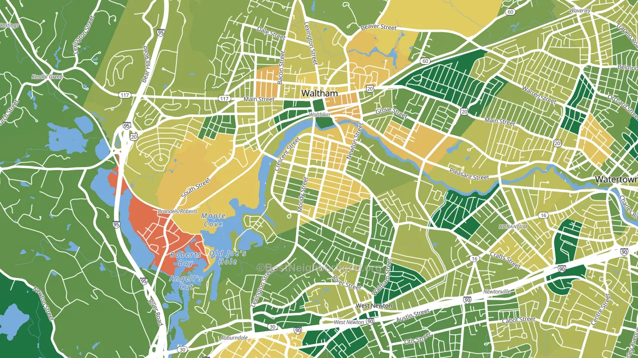 South Side, Waltham, MA block-group voter-turnout map