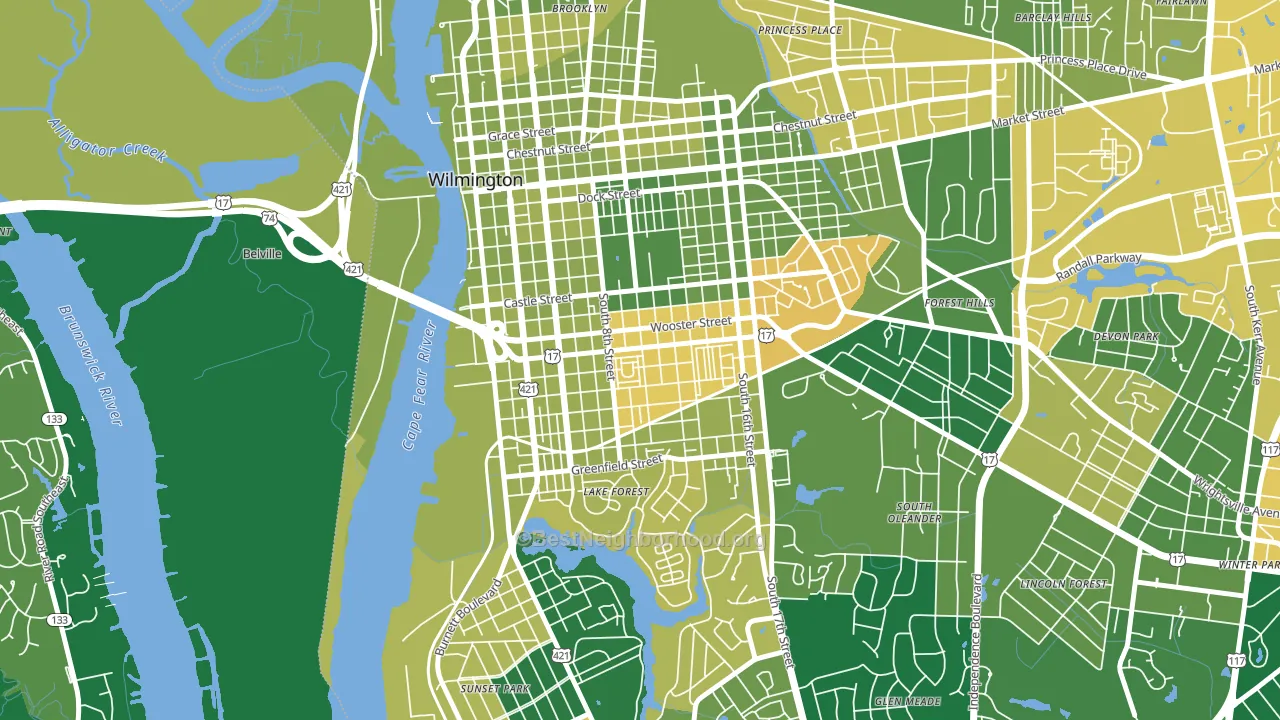 South Side, Wilmington, NC block-group voter-turnout map
