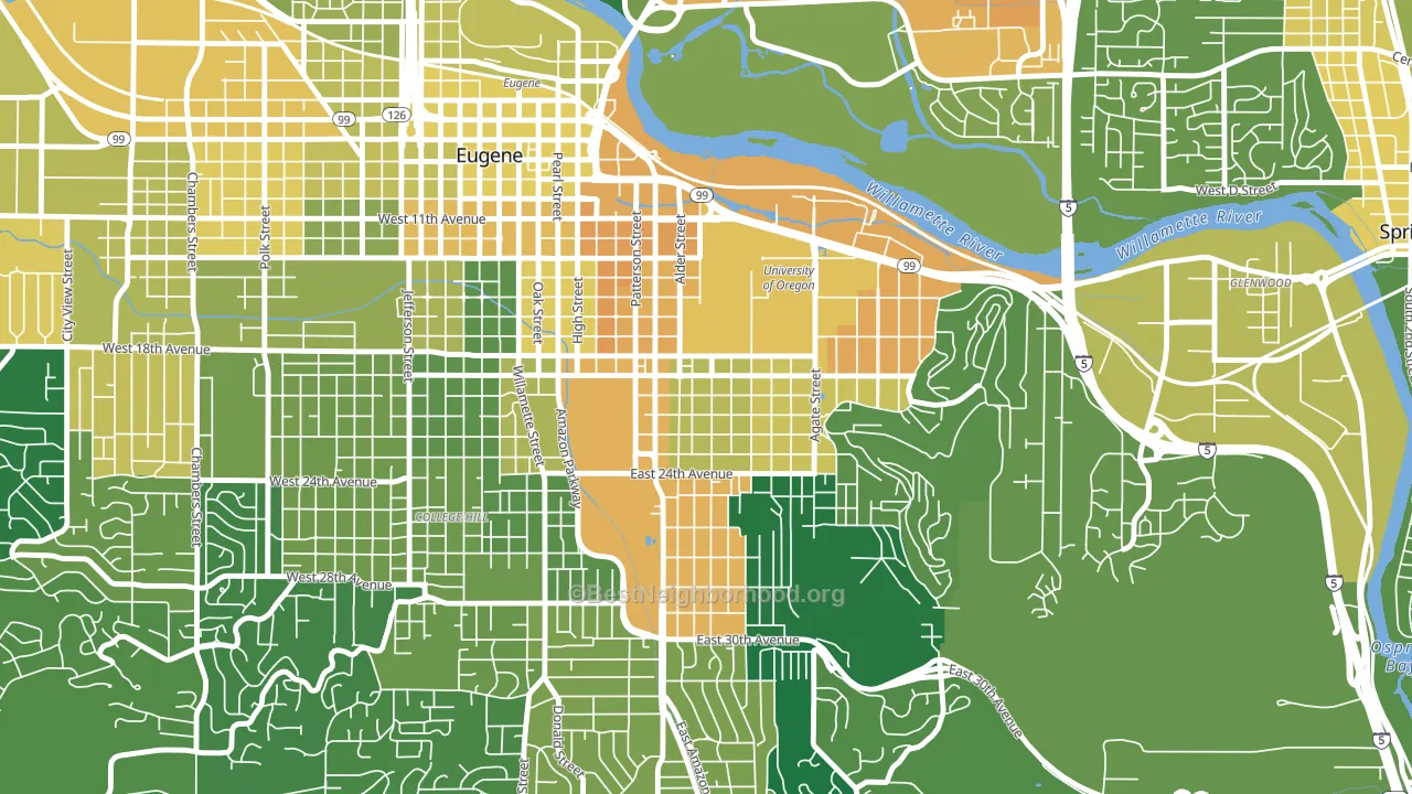 South University, Eugene, OR block-group voter-turnout map