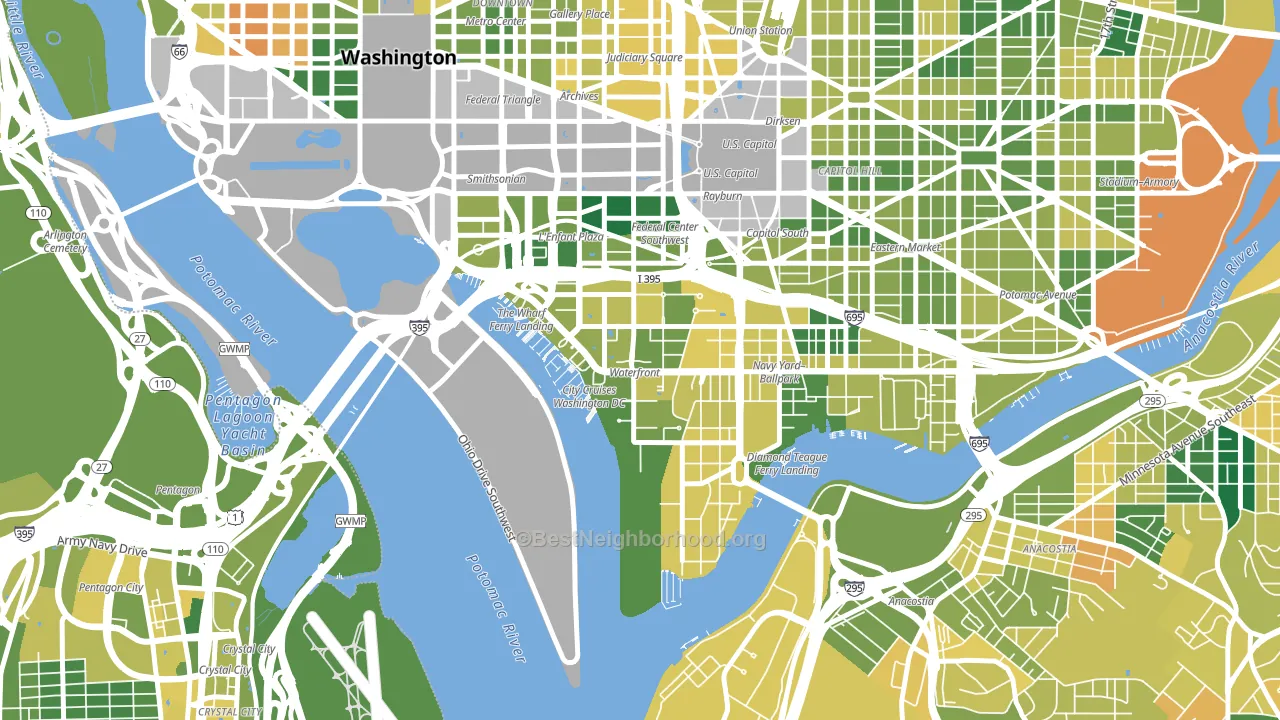 South West, Washington, DC block-group voter-turnout map