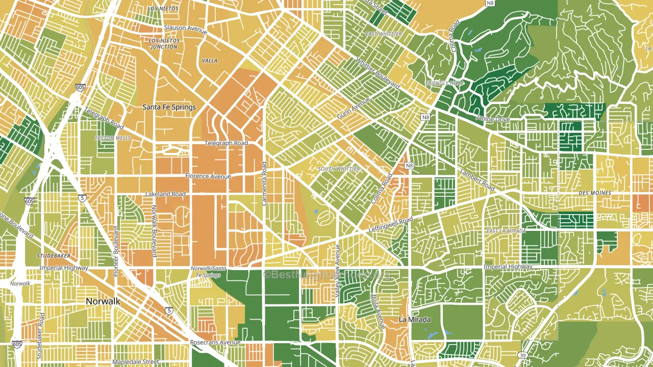 South Whittier, CA block-group voter-turnout map