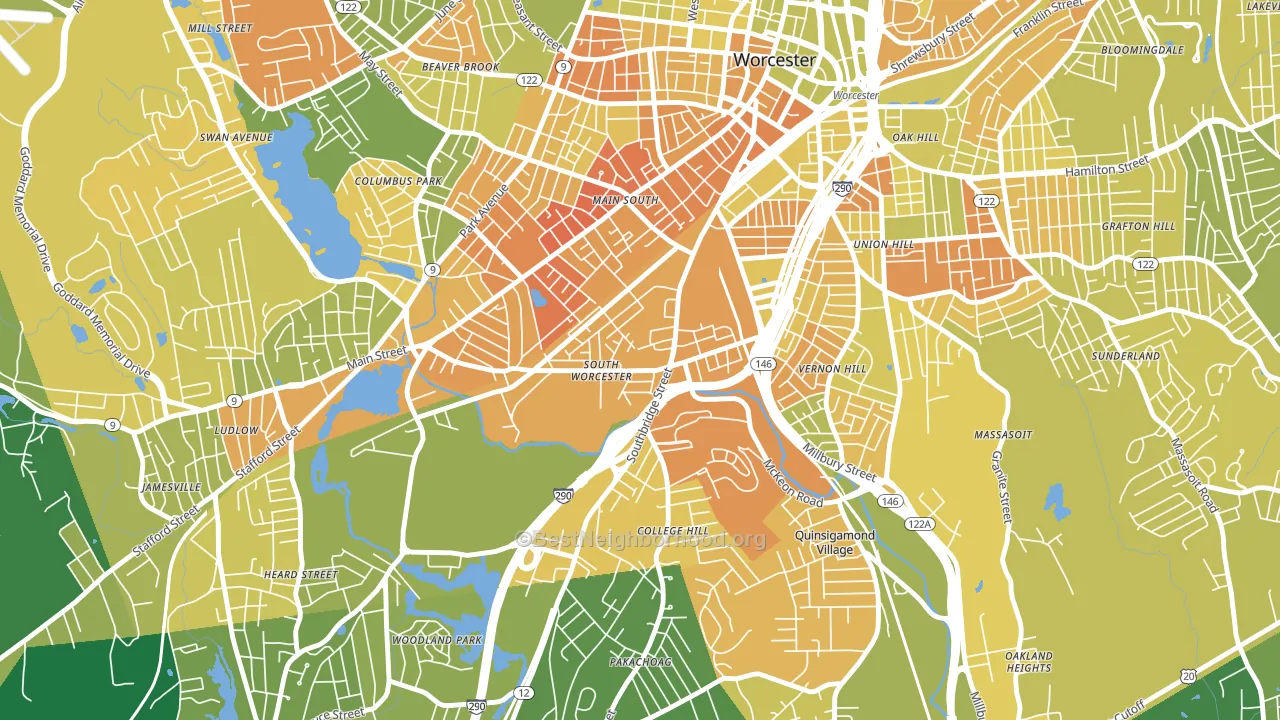 South Worcester, Worcester, MA block-group voter-turnout map