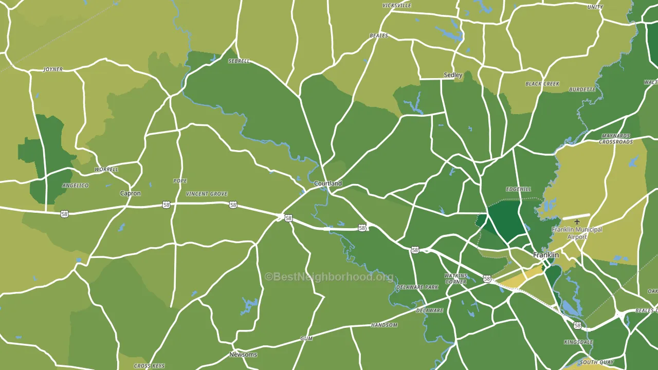 Southampton County, VA block-group voter-turnout map