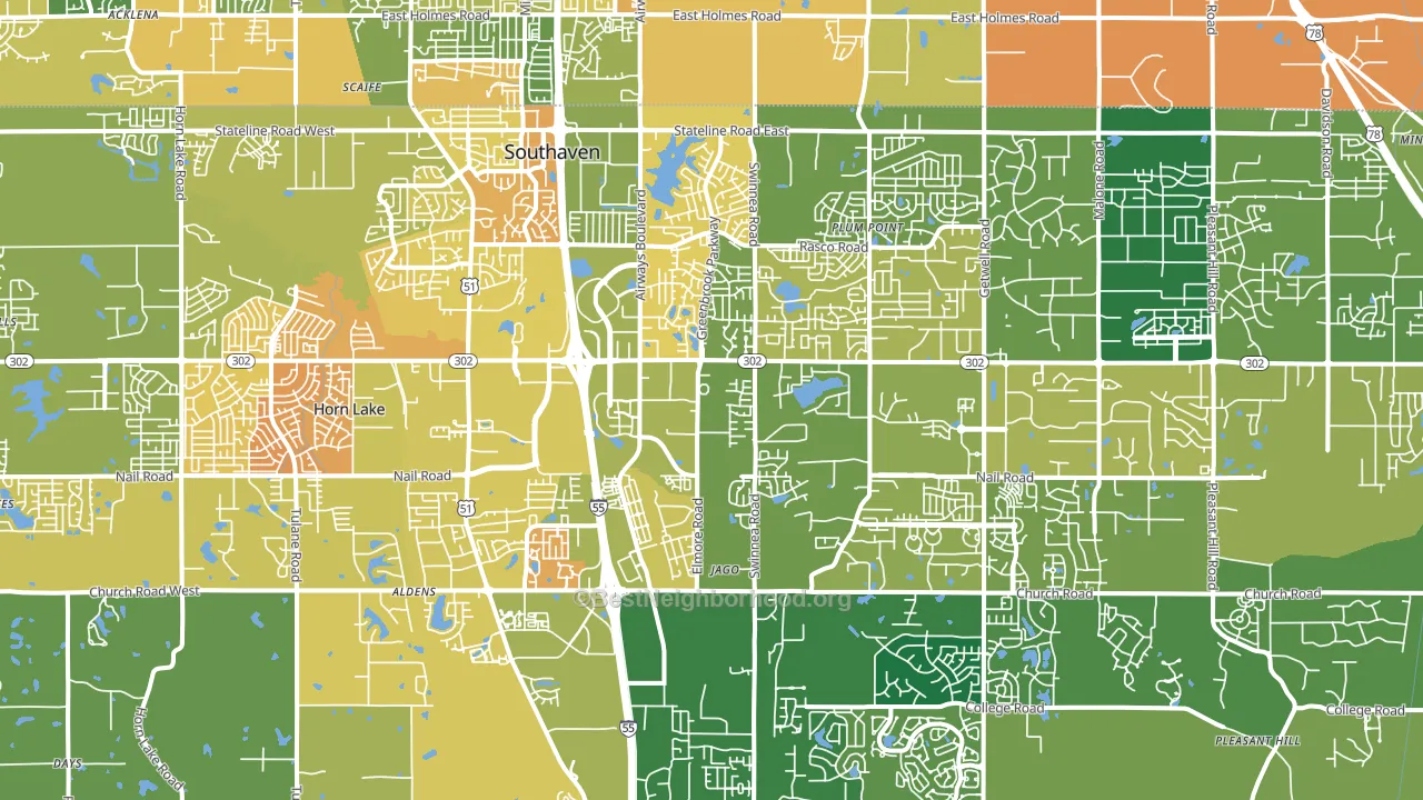 Southaven, MS block-group voter-turnout map
