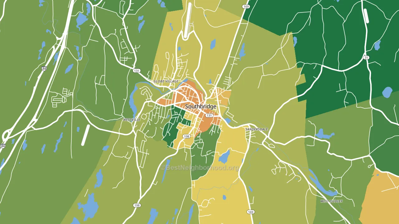 Southbridge Town, MA block-group voter-turnout map