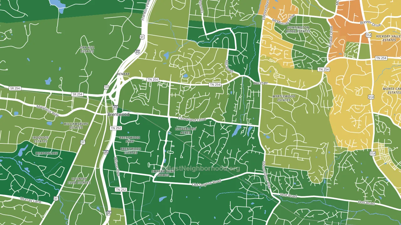 Southeast, Brentwood, TN block-group voter-turnout map