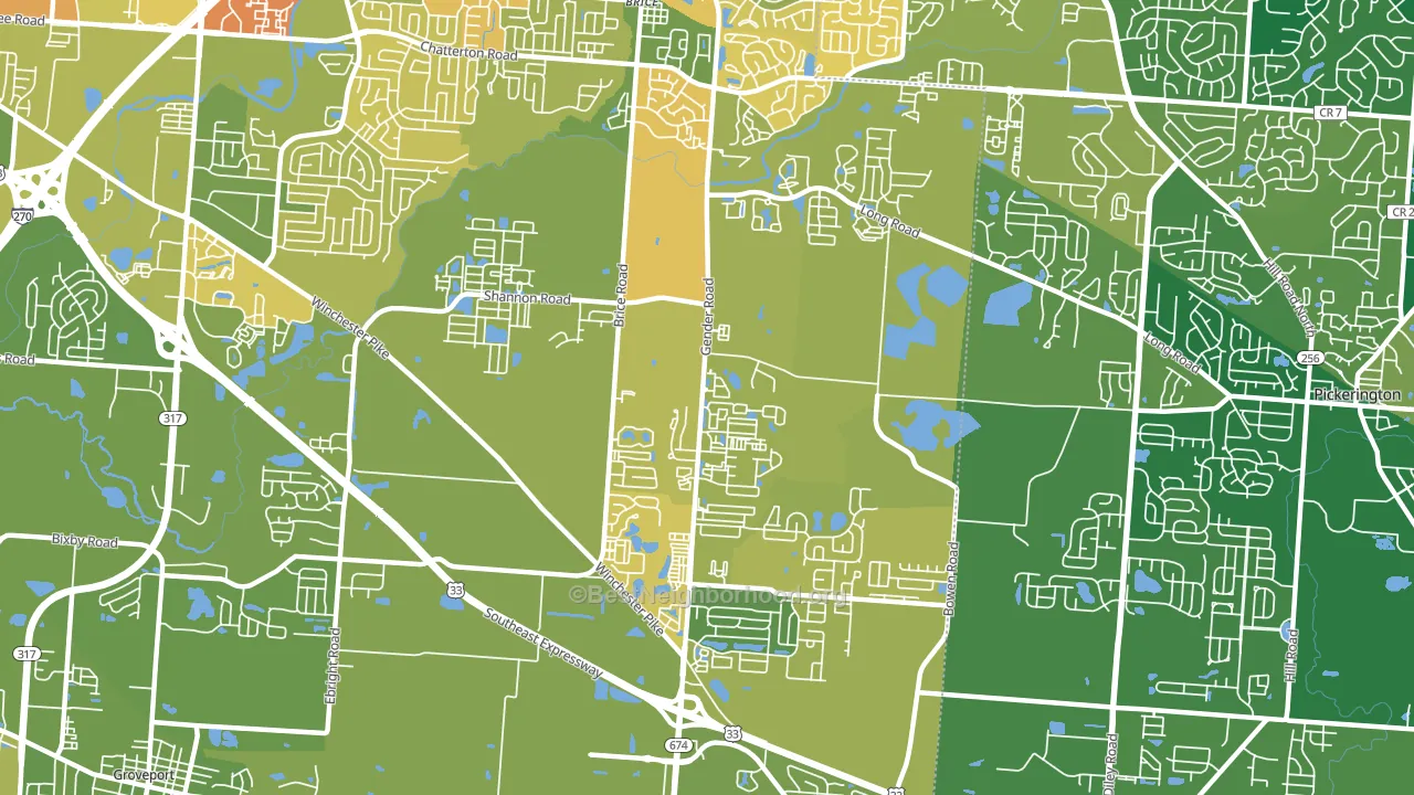Southeast, Canal Winchester, OH block-group voter-turnout map